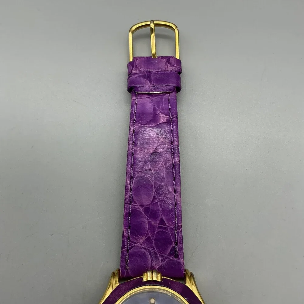 Vintage Ronica Womens Watch 31mm MOP Gold Tone Purple Leather Band New Battery